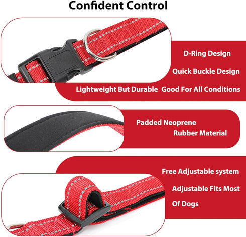 Reflective Dog Collar, Padded Soft Neoprene, Quick Release Basic Collars for Small Dogs, Red for Girl or Boy