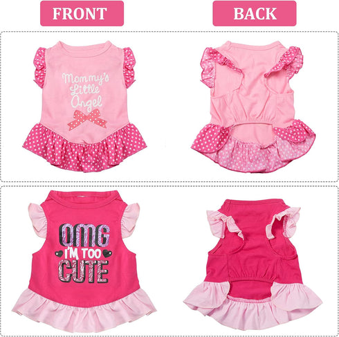 2 Pieces Dog Dresses for Cute Girl Dogs, Summer Clothes Apparel for Cats (OMG and Angel, Small)