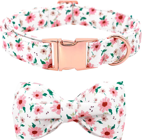 Floral Adjustable Dog Collar with Bows for Girls, Spring Gift for Medium Small Large Dogs