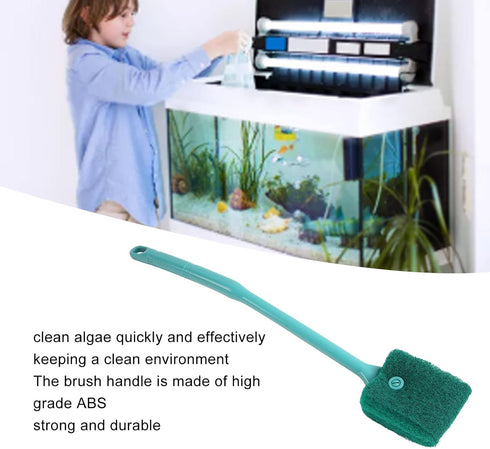 Pssopp Fish Sponge Cleaner, Long Handle Double Sided Aquarium Scrubber for Glass Aquariums and Kitchen Green