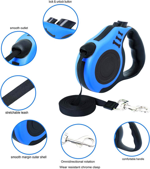 PETIMP Retractable Dog Leash, Lightweight 16FT Claw Print with Folding Bowl, Dispenser, Rubbish Bags for Small Medium