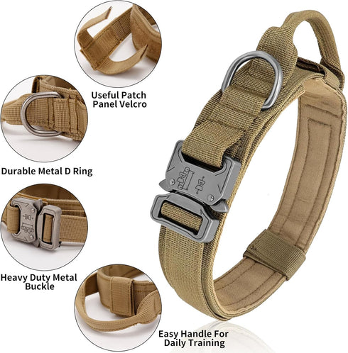 Tactical Dog Collar, Adjustable Heavy Duty Nylon with Metal Buckle and Control Handle for Small Medium Large Dogs