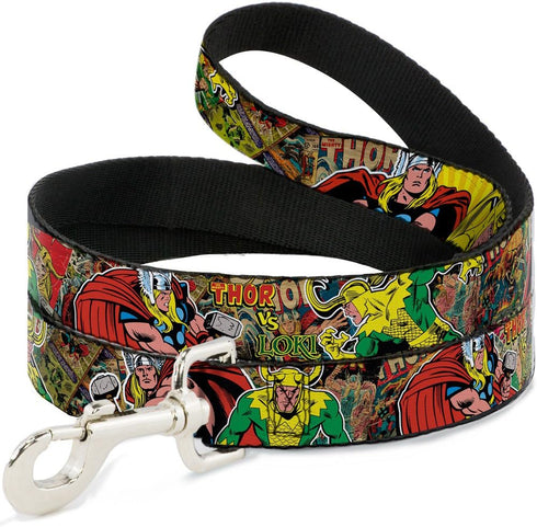 Buckle-Down Pet Leash - Thor & Loki Poses/Retro Comic Books - 4 Feet Long - 1" Wide