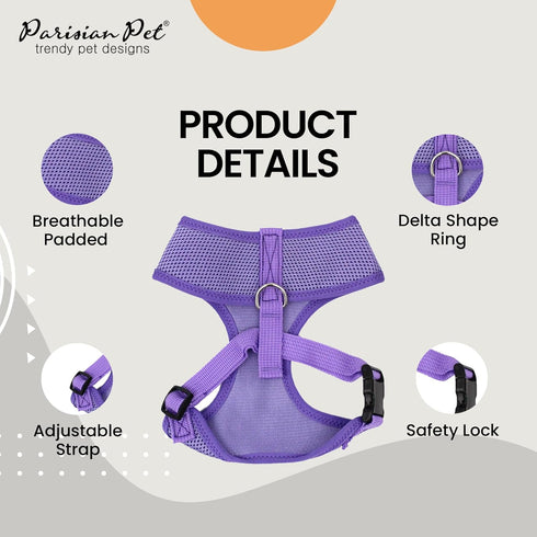 Parisian Pet Girl Dog Harness - Soft Padded Lilac Vest Harness for Medium-Sized Dogs, Cooling for Walking
