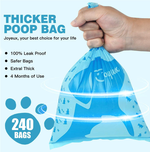 240 Count Joyeux Ocean Scent Dog Poop Bags Rolls,with Dispenser,Leak-Proof Large Doggie,Extra Thick Poop Bag