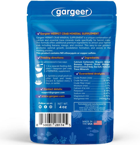 4oz Hermit Crab Mineral Supplement. Using Premium Ingredients ONLY, You Will Now Promote Optimal Growth, Exoskeleton Formation, and Support The Molting Process. Enjoy!