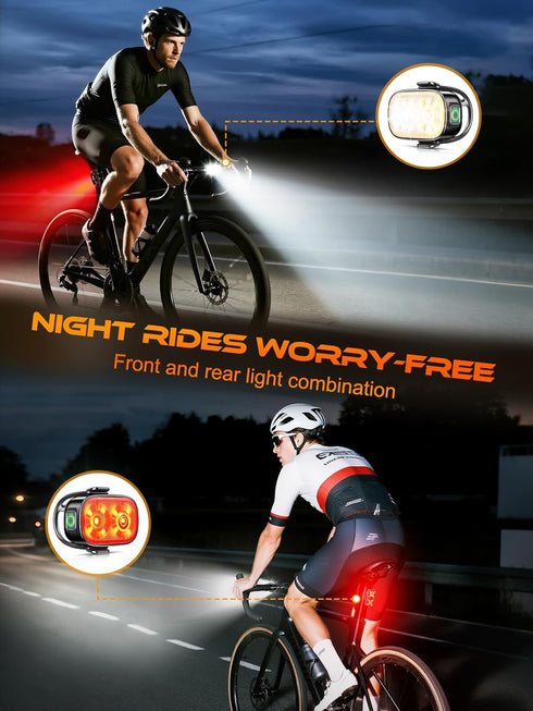 5+6 IP65 Set ISEYOU Bike Lights, Ultra-Slim USB-C Rechargeable Bike Lights Front and Back, Lighting Modes & Waterproof