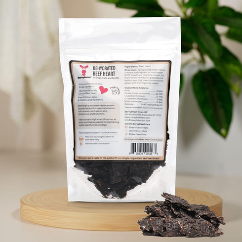 5 oz SavvyBeast Dehydrated Beef Heart for Dog Treats Single Ingredient, Air-Dried Organ Meat Rich in Taurine
