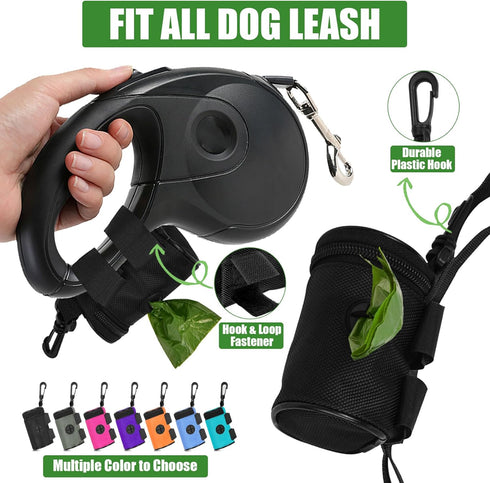 Set Dog Poop Bag Holder for Leash Attachment - Waste Bag Dispenser for Leash - Fits Any Dog Leash - Portable with Hand