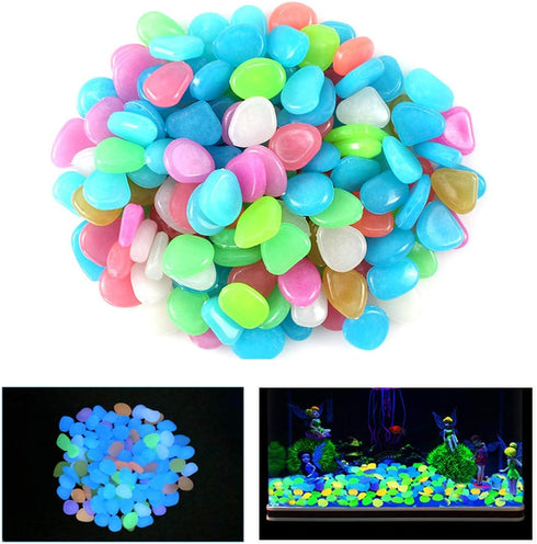 100 Pcs Colorful Glow in The Dark Pebbles for Fish Tank, Aquarium & Garden Walkway