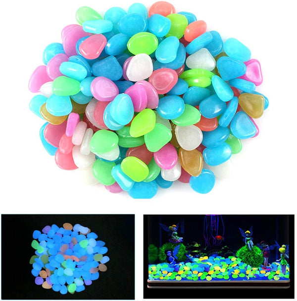 100 Pcs Colorful Glow in The Dark Pebbles for Fish Tank, Aquarium & Garden Walkway