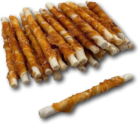 (50 Pack), Top Dog Chews - All Natural Chicken Wrapped Rawhide Dog Twists Natural Chew Sticks for Healthy Teeth