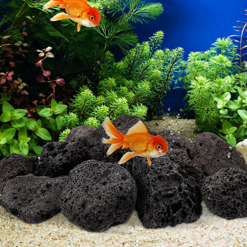 INOOMP Aquarium Lava Rocks, 1 Set of Black Volcanic Rocks, Natural Lava Pebbles for Planter, Fireplaces, Fire Pits,