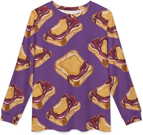 Generic Set Peanut Butter Jelly Breakfast Men's Pajamas Long Sleeve Sleepwear Crew Neck Loungewear Tops And Bottom