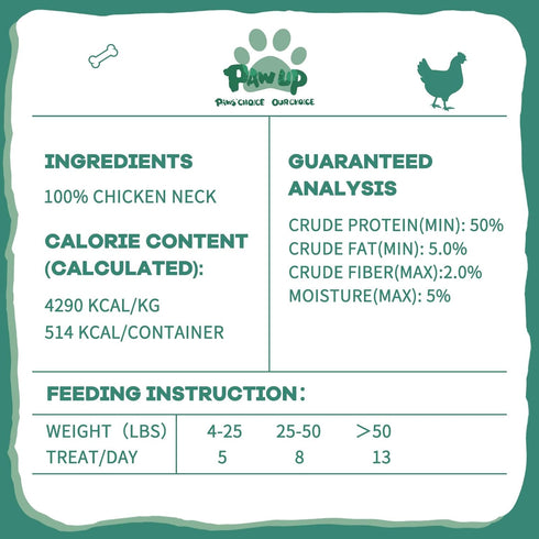 4.2 oz PAWUP Freeze Dried Chicken Necks Dog Treats, Single Ingredient Chicken Neck Chews, High Protein Treats
