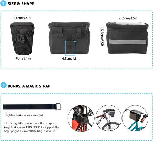 Kids Bike Basket with Phone Mount and Cooler, Toddler Bike Handlebar Bag for Girls & Boys