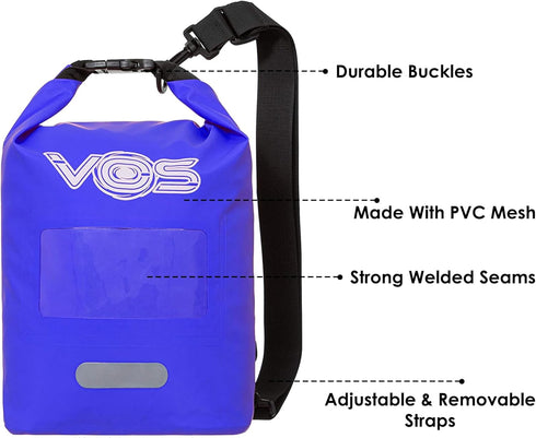 VOS Waterproof Premium Dry Bag, 5L All-Purpose Bag with Zip Pocket for Hiking, Camping, and Winter Sports (Blue)
