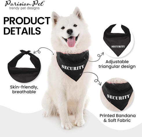 Parisian Pet Quirky Dog Bandana – ‘Security’ Printed Tie-On Neck Kerchief for Dogs, Cats, Puppies – Medium Size
