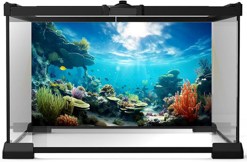 Ocean Floor Fish Tank Background - 48x18in Underwater Coral Reef Decoration with Sunlight