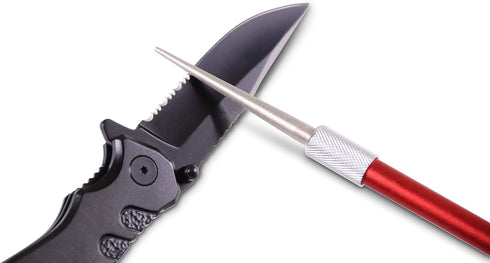 Retractable Diamond Sharpening Rod, Mini Pocket Knife Sharpener, Multifunctional Serrated Knife Sharpener for Outdoor