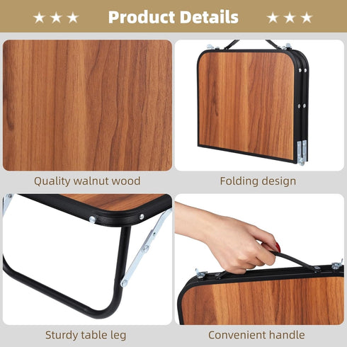 CNDRIA Small Camping Table, Compact Walnut Wood Folding Side Low Table for Camp, Portable Lightweight Foldable Design