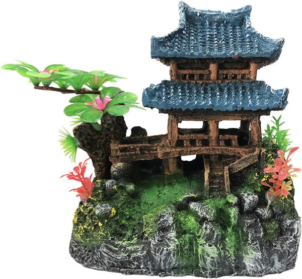Aquarium Classical Resin Castle Decorations, Realistic Details Castle with Green Leaf for Fish Tank Accessories