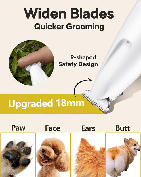 Upgraded Dog Paw Trimmer with LED Light, 18 mm Widen Blade, Low Noise, Waterproof, Rechargeable Clipper