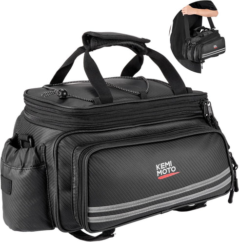 KEMIMOTO Bike Bag, 20L Waterproof Carbon Leather Rear Rack Trunk Bag, Pannier Handbag for Mountain Road Bike