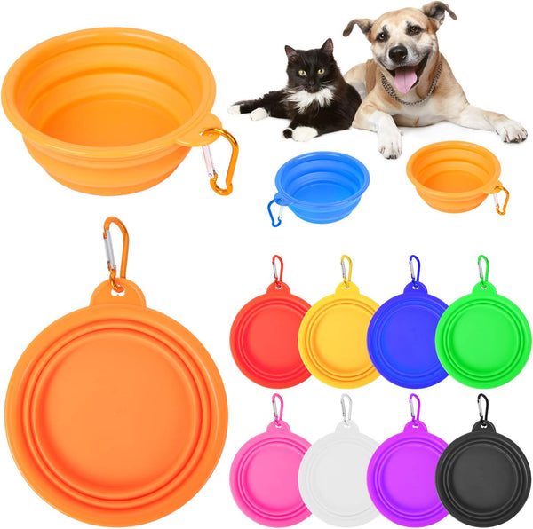 PROLOSO 9 Pcs Collapsible Dog Bowl - Foldable Silicone Cup Dish for Pet Food Water, Portable Travel Bowl with Carabiner
