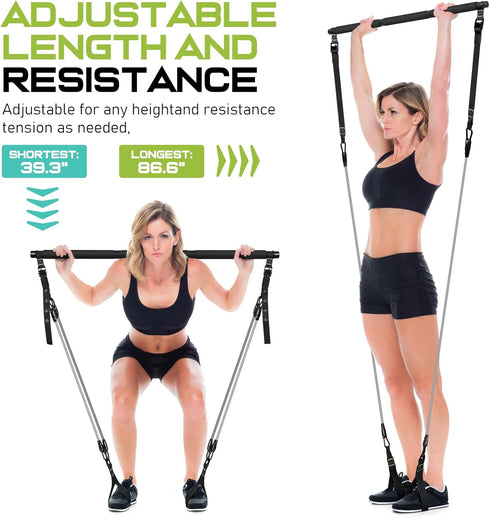 Pilates Bar Kit with Resistance Bands, Multifunctional Heavy-Duty Bar for Women & Men, Home Equipment for Workouts