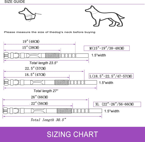 Reflective Dog Collar Heavy Duty Tactical with Control Handle and Metal Buckle for Dog Training (Large, Purple)