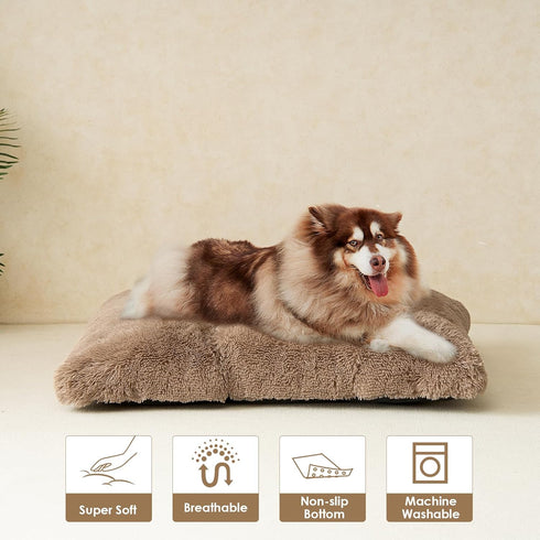 EHEYCIGA Fluffy XXL Dog Crate Pad, Plush Faux Fur Bed for Extra Large Dogs, Washable Soft Warm Mat, Camel