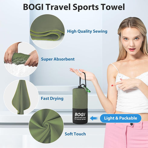 Swimming Backpacking (S:16''x32'',2Pcs-AGreen) BOGI Microfiber Travel Sports Towel-Quick Dry Travel Towel,Soft