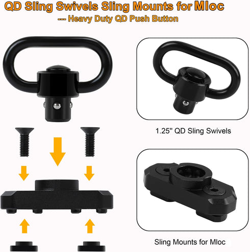 Two Point Traditional QD Sling, 1.25" 2 Point Sling Swivels Mounts for Mlock