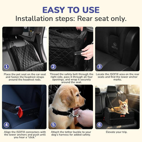 6" Dog Car Seat for Small Medium Dogs, Elevated Dog Booster Seat with ISOFIX Safety Fixation, Washable Cover & High