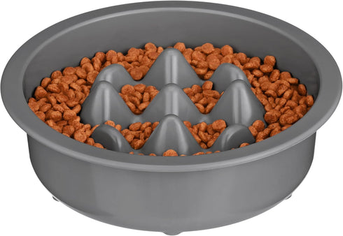 The Niner Slow Feed Bowl, Raised Peaks to Slow Down Eating, Fits Elevated Feeders, Holds up to 2 Cups, Gunmetal Grey