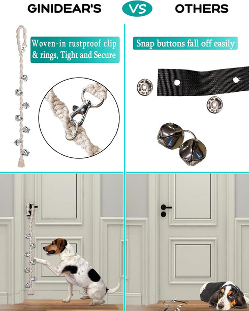 GINIDEAR 2 Count Dog Bells to Go Outside & Puppy Potty Training, Adjustable Dog Door Bell Ring to Go Potty, Handmade
