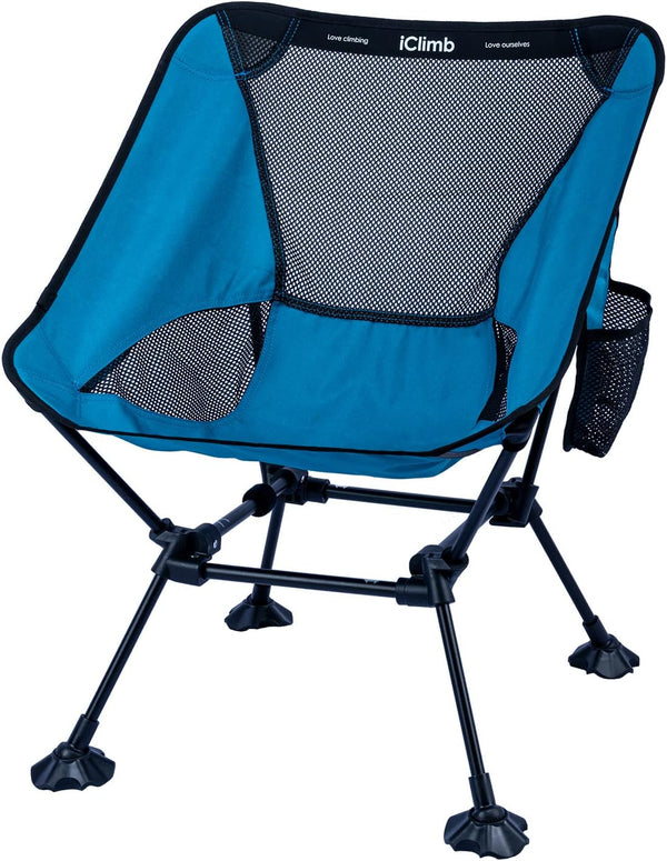 iClimb Ultralight Compact Camping Folding Beach Chair with Anti-Sinking Large Feet and