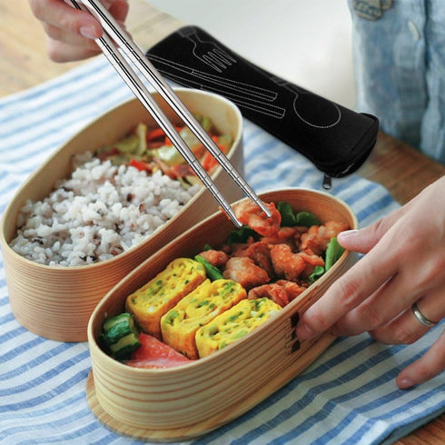 SENHAI 8 Pieces Rustproof Stainless Steel Flatware Set with Knife, Fork, Spoon, Chopsticks, Carrying Case