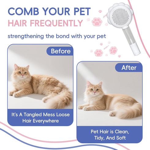 Cat Brushes For Indoor Cats, Cat Shedding Brush With Pet Flea Comb & Pet Nail Clippers, Slicker Brush For Dogs & Rabbit