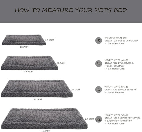Washable Dog Bed Mat, Reversible Crate Pad, Soft Fluffy Pet Kennel Beds for Large Medium Small Dogs, 29 x 18 Inch, Gray