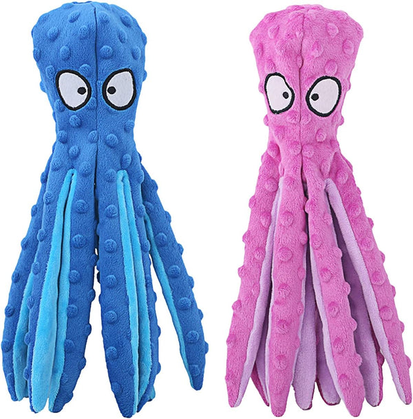 HGB Squeaky Dog Toys - Octopus No Stuffing Crinkle Plush Large Dog Toys for Puppy Teething Chewing, 2 Pack