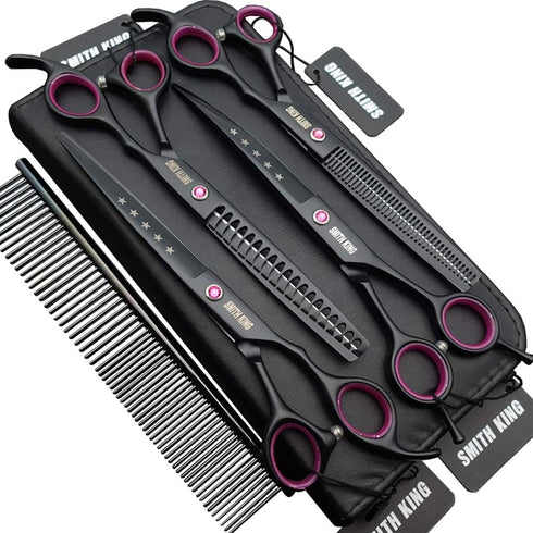7.0 inches Professional Dog Grooming Scissors Set - Straight, Thinning, Curved, Chunkers 4pcs in 1 Set with Comb