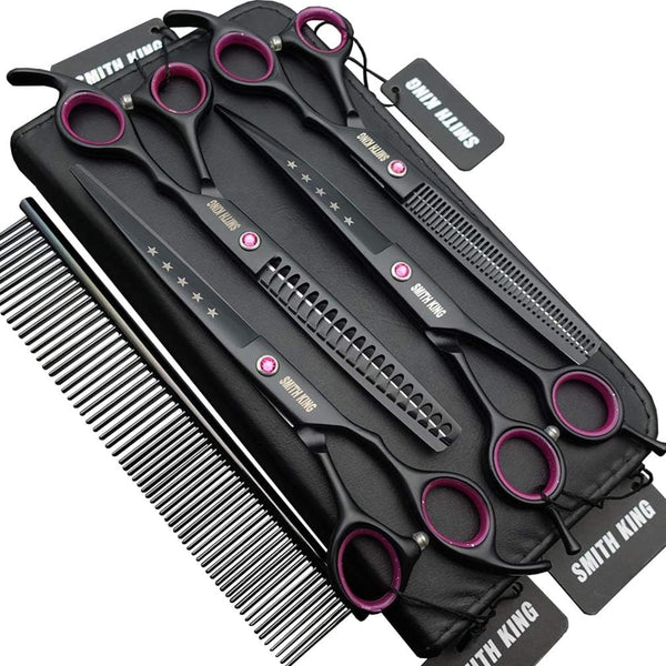 7.0 inches Professional Dog Grooming Scissors Set - Straight, Thinning, Curved, Chunkers 4pcs in 1 Set with Comb