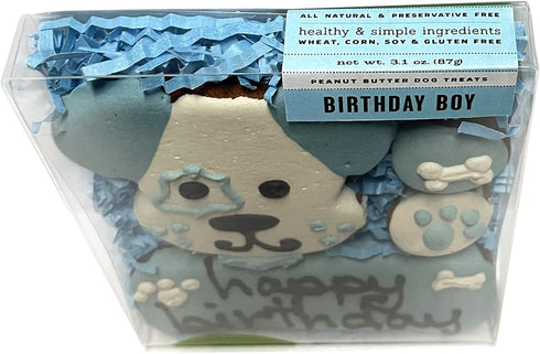 Bubba Rose Biscuit Company: Decorated Birthday Boy Blue Dog Treats - Crunchy Biscuit Texture - Natural Gourmet Dog Cookies - Pack of 4 Cookies - Made in The USA