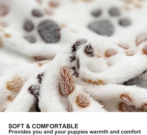 1 Pack 3 Puppy Dog Blankets, Super Soft Warm Sleep Mat, Fluffy Premium Fleece Pet Blanket, Medium (29"x20"), White Paw