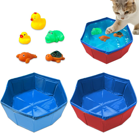 VEINARDYL 2 pcs Cat Pool Toys with 5 pcs Swimming Toys, Foldable PVC