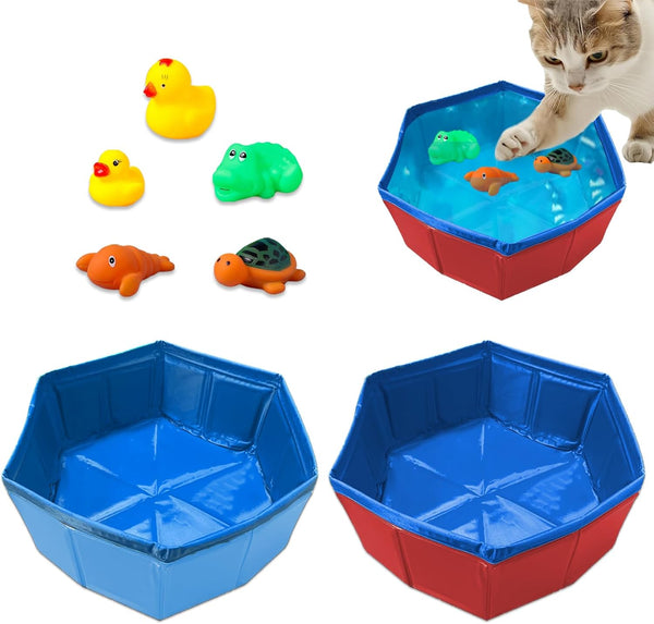 VEINARDYL 2 pcs Cat Pool Toys with 5 pcs Swimming Toys, Foldable PVC