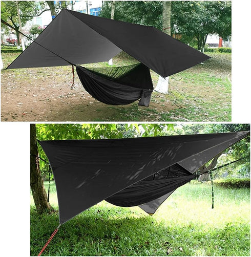 Oversized Rain Rope Tarp and Camping Hammock with Mosquito Net, Portable Single Double Hammock Set for Outdoor