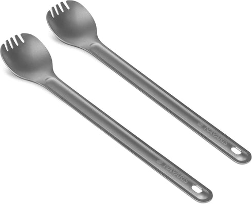 Navaris Long Handle Titanium Sporks, Set of 2, 8.4" Metal Spork Set for Backpacking and Camping